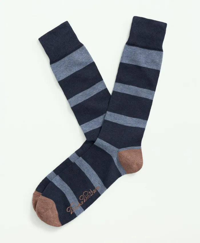 Sock Men Brooks Brothers Cotton Blend Bb4 Striped Socks Blue Multi