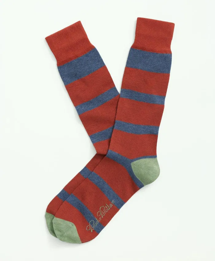 Sock Men Brooks Brothers Cotton Blend Bb4 Striped Socks Medium Orange
