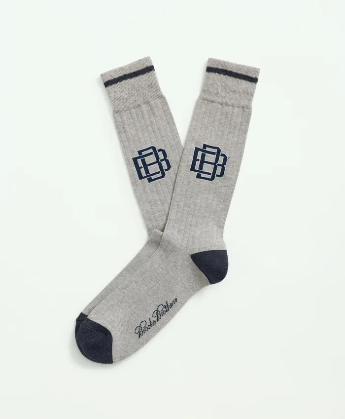 Sock Men Brooks Brothers Cotton Blend Varsity Socks Grey Multi