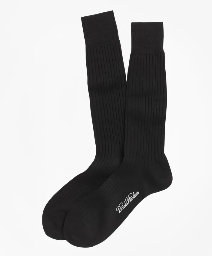 Sock Men Brooks Brothers Egyptian Cotton Ribbed Crew Socks Black