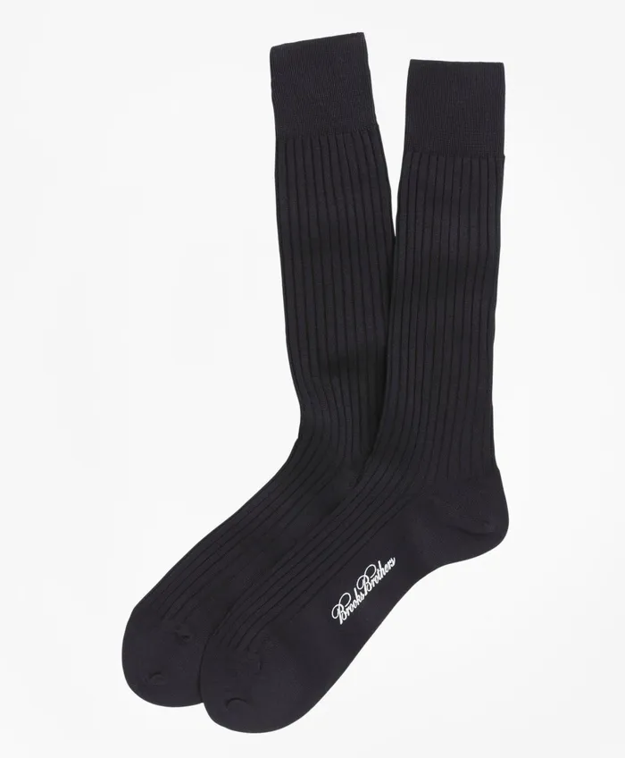 Sock Men Brooks Brothers Egyptian Cotton Ribbed Crew Socks Navy