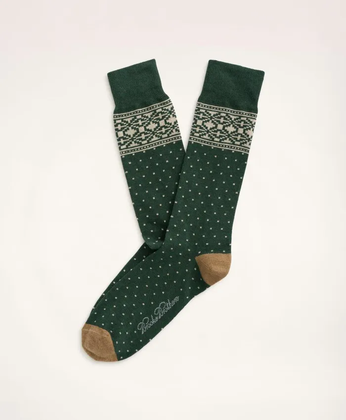Sock Men Brooks Brothers Fair Isle Crew Socks Dark Green