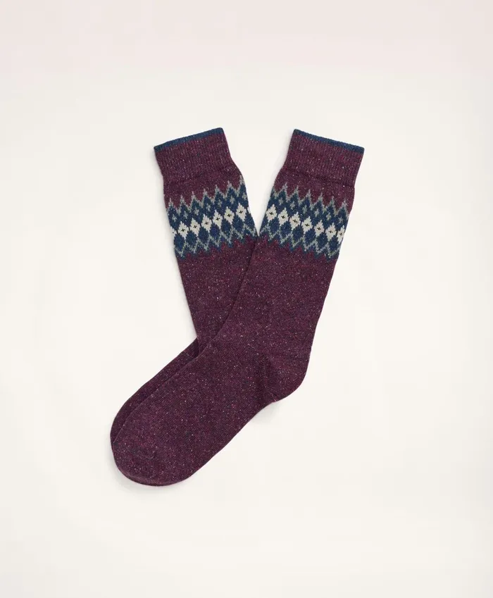 Sock Men Brooks Brothers Fair Isle Crew Socks Dark Redmulti