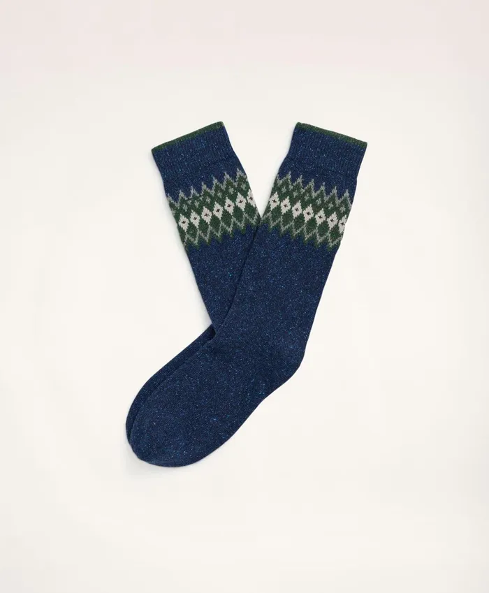 Sock Men Brooks Brothers Fair Isle Crew Socks Navy Multi