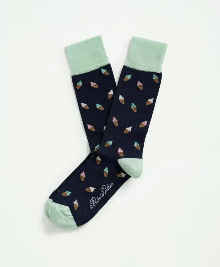 Sock Men Brooks Brothers Ice Cream Crew Socks Navy Multi