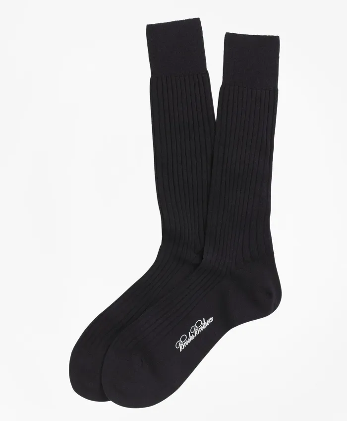 Sock Men Brooks Brothers Merino Wool Ribbed Crew Socks Black