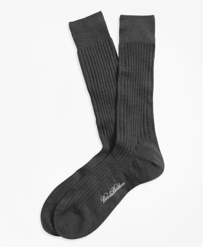 Sock Men Brooks Brothers Merino Wool Ribbed Crew Socks Grey