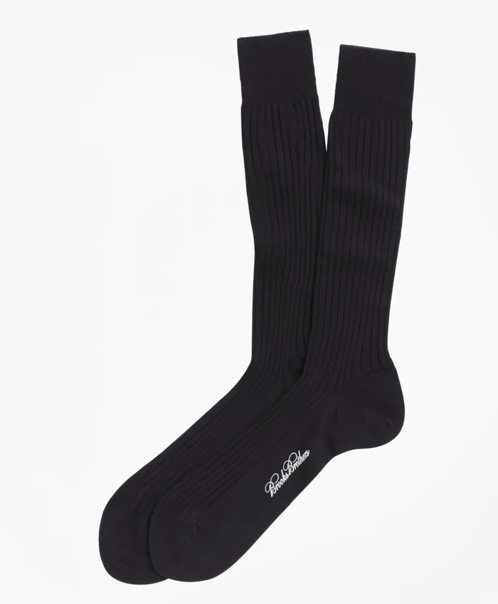 Sock Men Brooks Brothers Merino Wool Ribbed Crew Socks Navy