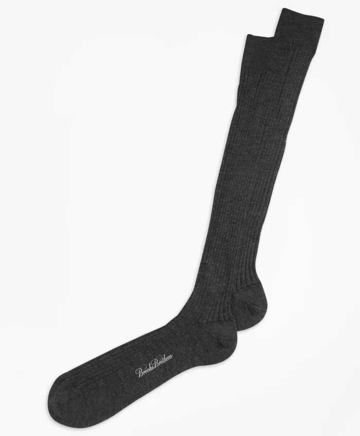 Sock Men Brooks Brothers Merino Wool Ribbed OverTheCalf Socks Grey