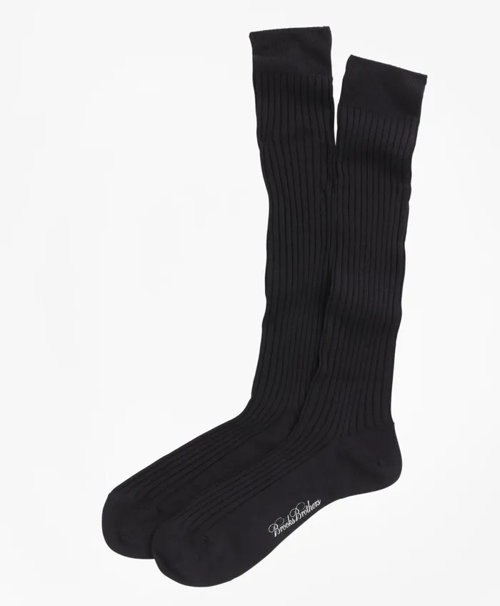 Sock Men Brooks Brothers Merino Wool Ribbed OverTheCalf Socks Navy