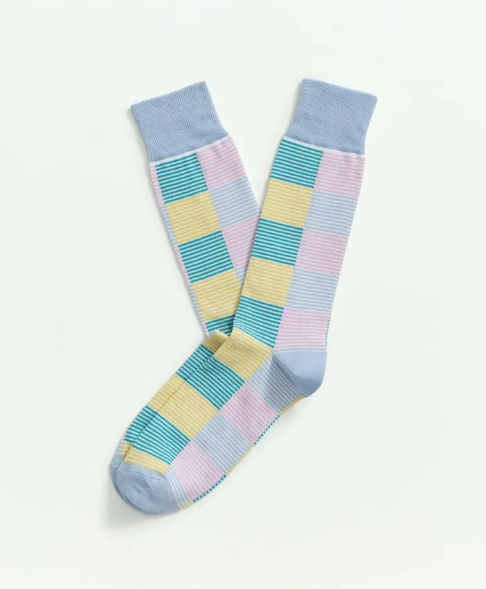 Sock Men Brooks Brothers Patchwork Stripe Crew Socks Blue Multi