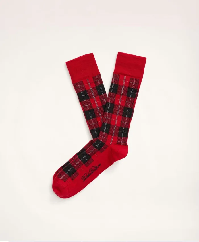 Sock Men Brooks Brothers Tartan Crew Socks Dark Red