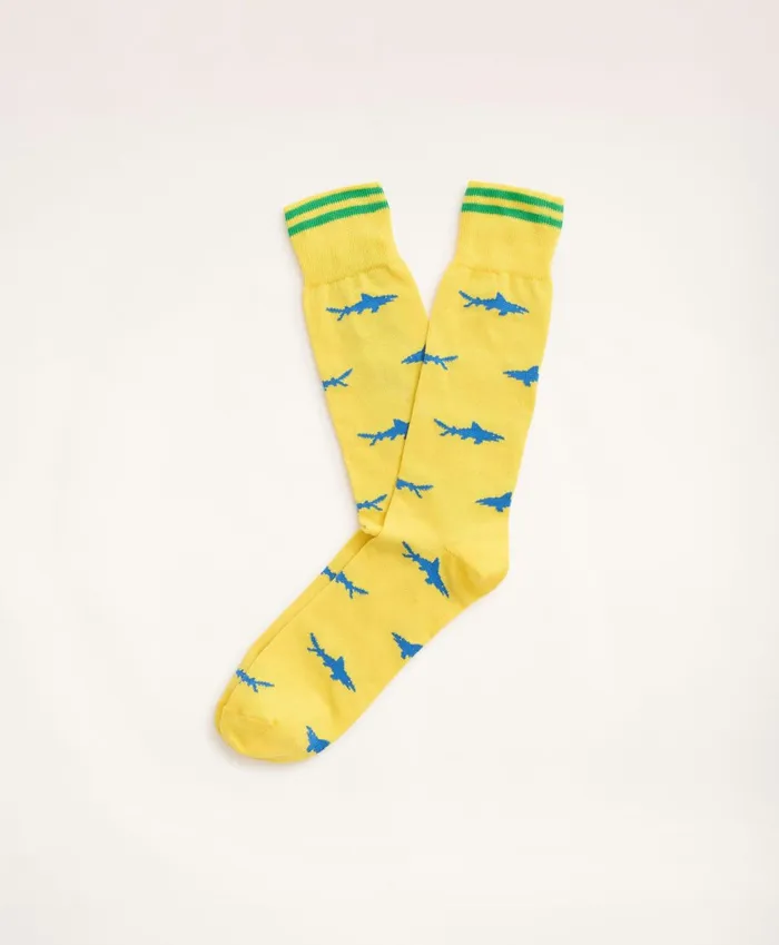 Sock Men Brooks Brothers Tipped Shark Crew Socks Yellowblue