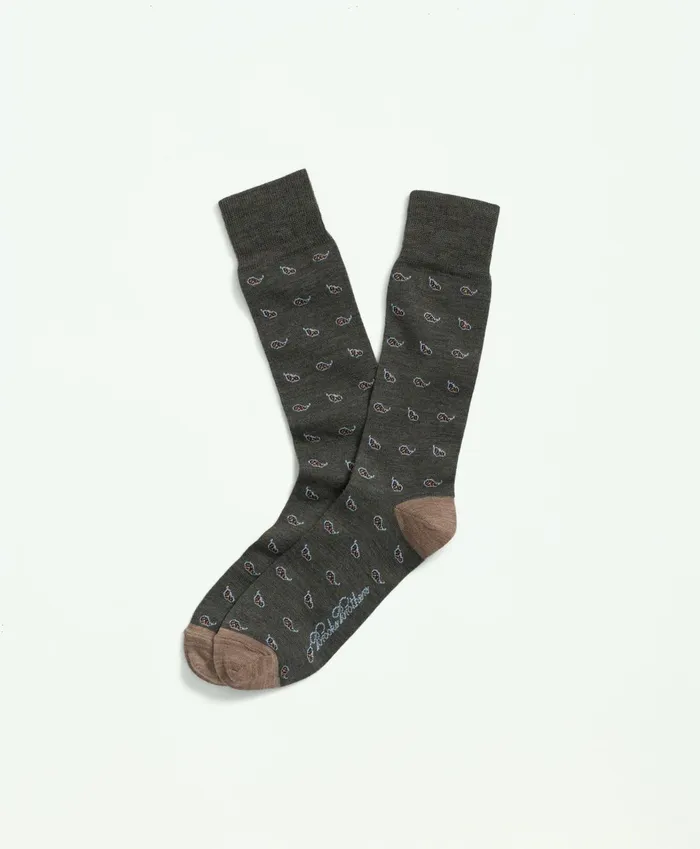 Sock Men Brooks Brothers Wool Blend Paisley Socks Dark Green