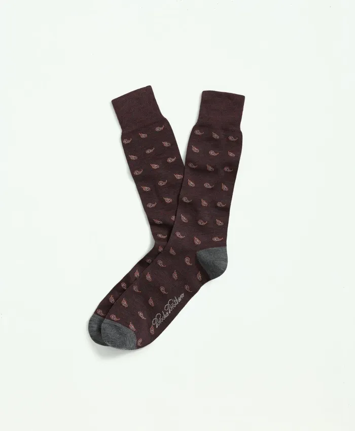 Sock Men Brooks Brothers Wool Blend Paisley Socks Dark Red