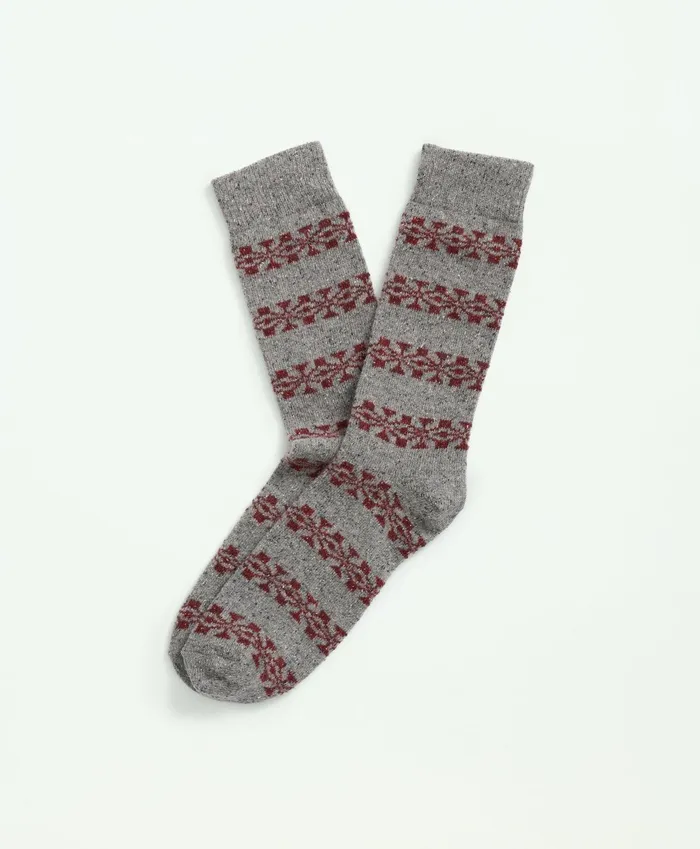 Sock Men Brooks Brothers WoolSilk Blend Flecked Fair Isle Socks Medium Grey