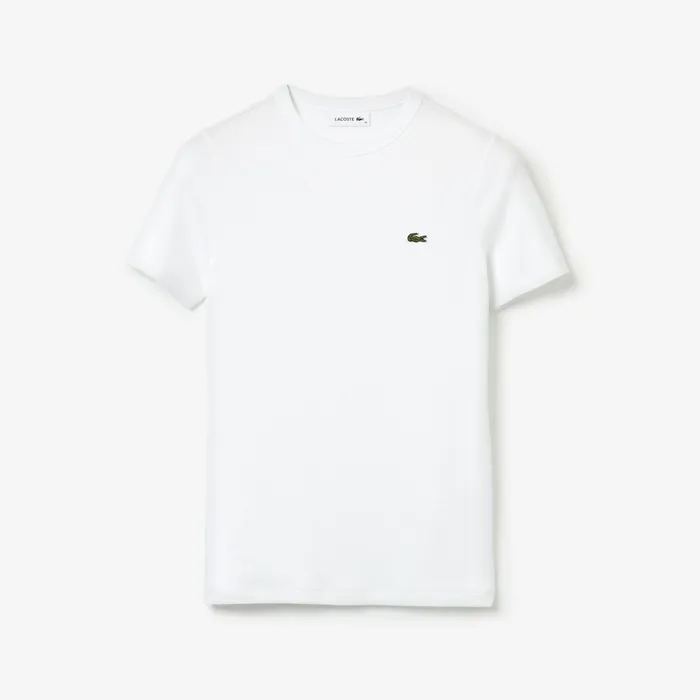 Soft Cotton Crewneck TShirt White Womens Lacoste TShirts Gift 4 You