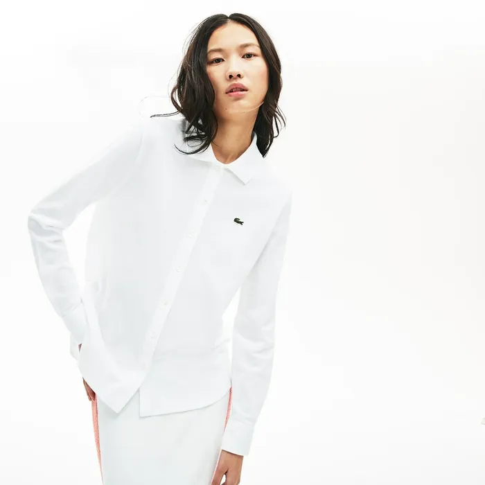 Soft Cotton Oxford Style Polo Shirt White Womens Lacoste Polos Outlet Factory