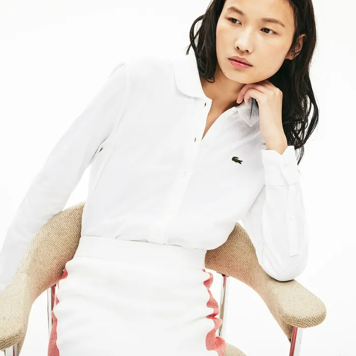 Soft Cotton Oxford Style Polo Shirt White Womens Lacoste Polos Outlet Factory