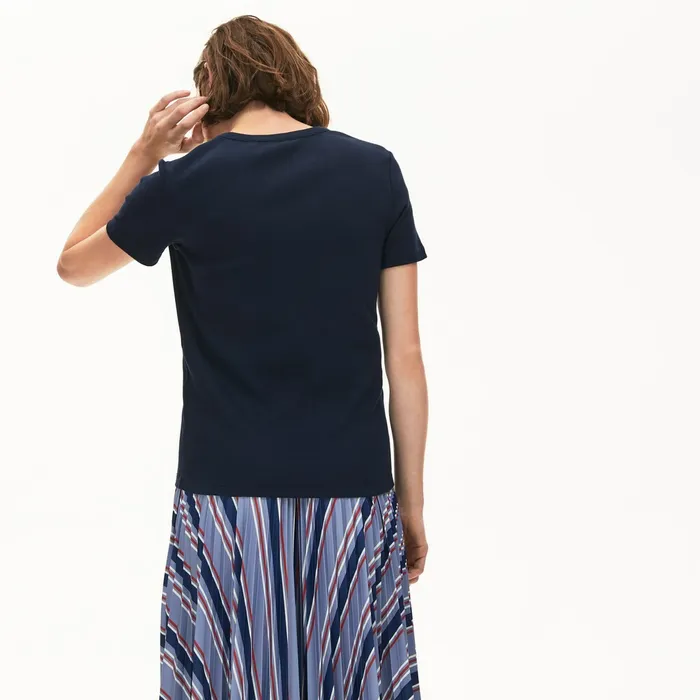 Soft Cotton VNeck TShirt Navy Blue Womens Lacoste TShirts Gift for Friend