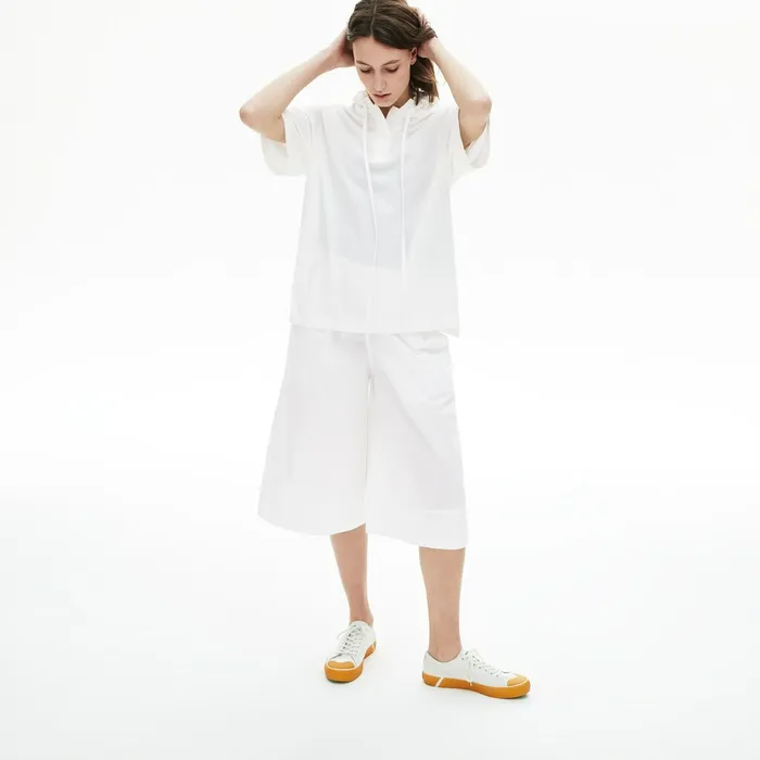 Solid Cotton Piqu Hooded Polo Shirt White Womens Lacoste Polos Gift Ideas