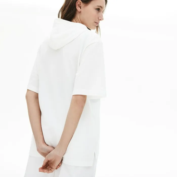 Solid Cotton Piqu Hooded Polo Shirt White Womens Lacoste Polos Gift Ideas