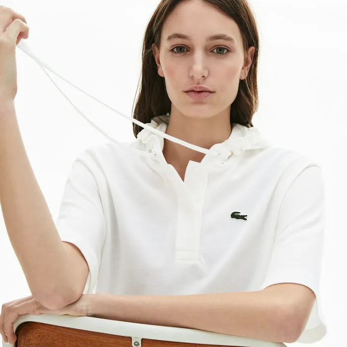Solid Cotton Piqu Hooded Polo Shirt White Womens Lacoste Polos Gift Ideas
