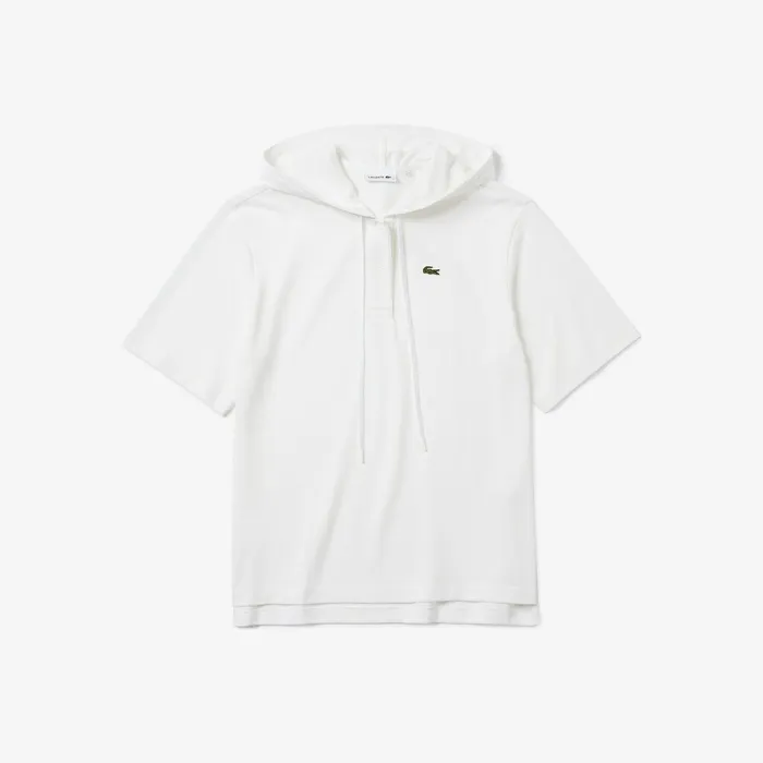 Solid Cotton Piqu Hooded Polo Shirt White Womens Lacoste Polos Gift Ideas