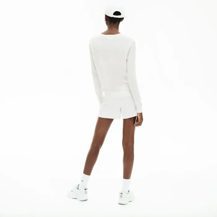 Solid Cotton VNeck Sweater White Womens Lacoste Sweaters and Sweatshirts Online Store