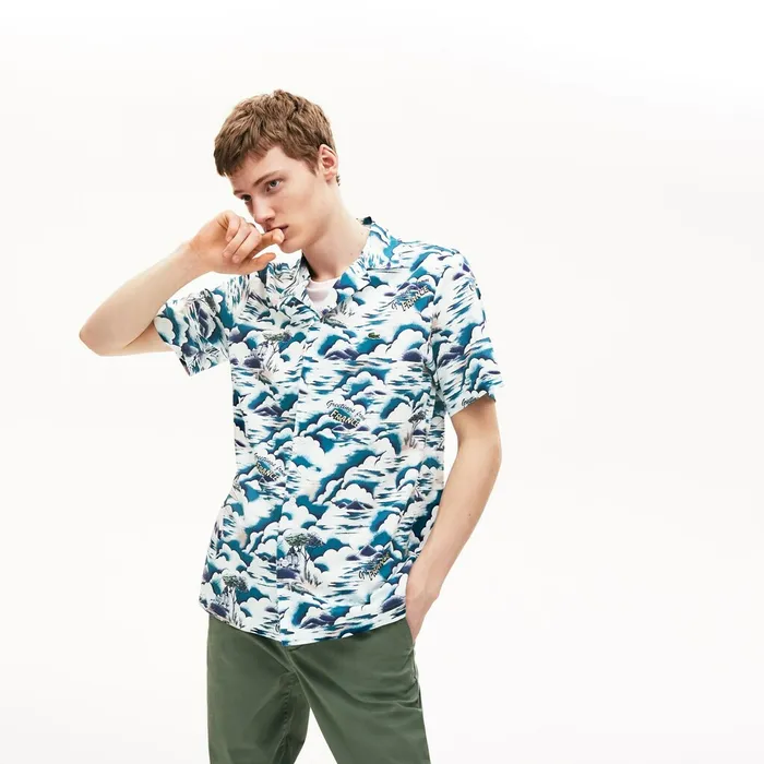 Southern France Print Cotton Hawaiian Fit Shirt BlueLight PinkWhite Mens Lacoste Button Down Shirts Casaul Southern France Print Cotton Hawaiian Fit Shirt BlueLight PinkWhite Mens Lacoste Button Down Shirts Casaul