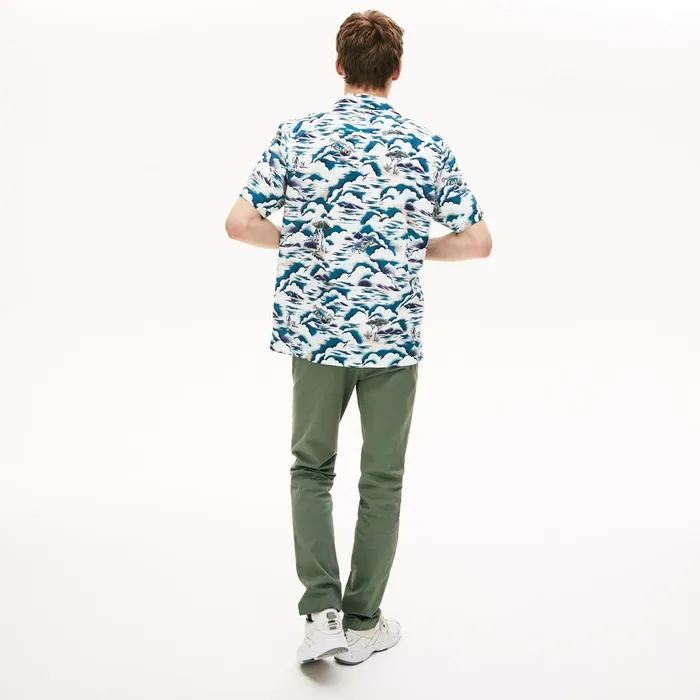 Southern France Print Cotton Hawaiian Fit Shirt BlueLight PinkWhite Mens Lacoste Button Down Shirts Casaul