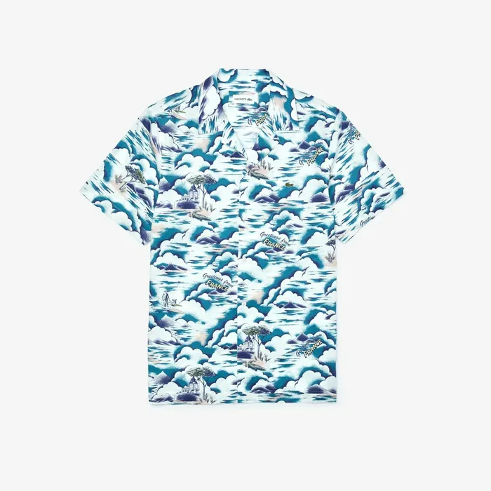 Southern France Print Cotton Hawaiian Fit Shirt BlueLight PinkWhite Mens Lacoste Button Down Shirts Casaul