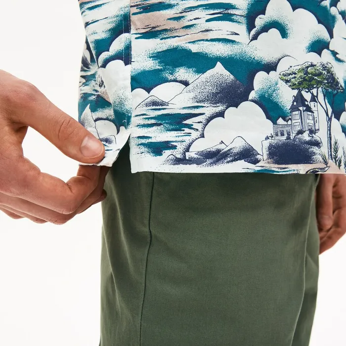 Southern France Print Cotton Hawaiian Fit Shirt BlueLight PinkWhite Mens Lacoste Button Down Shirts Casaul
