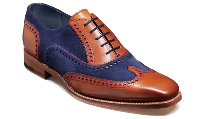 Spencer 8211 Antique Rosewood Navy Suede Mens Barker Shoes Brogues