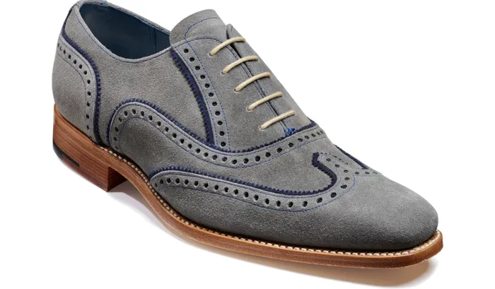 Spencer 8211 Grey Navy Suede Mens Barker Shoes Brogues