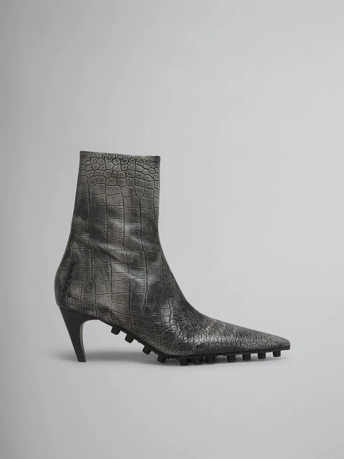 Spike Ankle Boot In Crocodile Print Leather Women Marni Boots