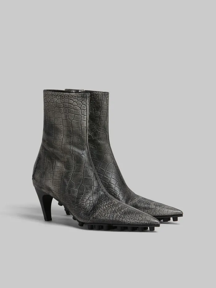 Spike Ankle Boot In Crocodile Print Leather Women Marni Boots