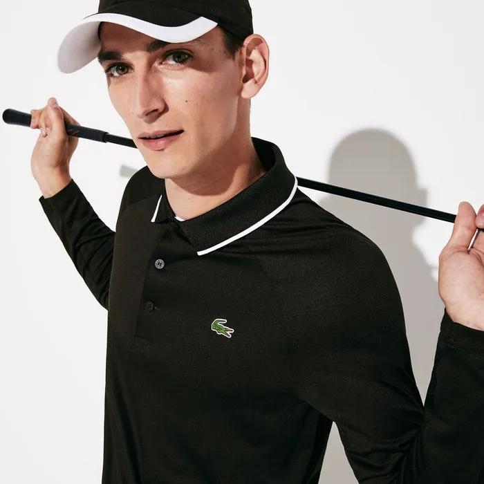 SPORT Breathable Golf Polo Shirt BlackWhite Mens Lacoste Polos Shop
