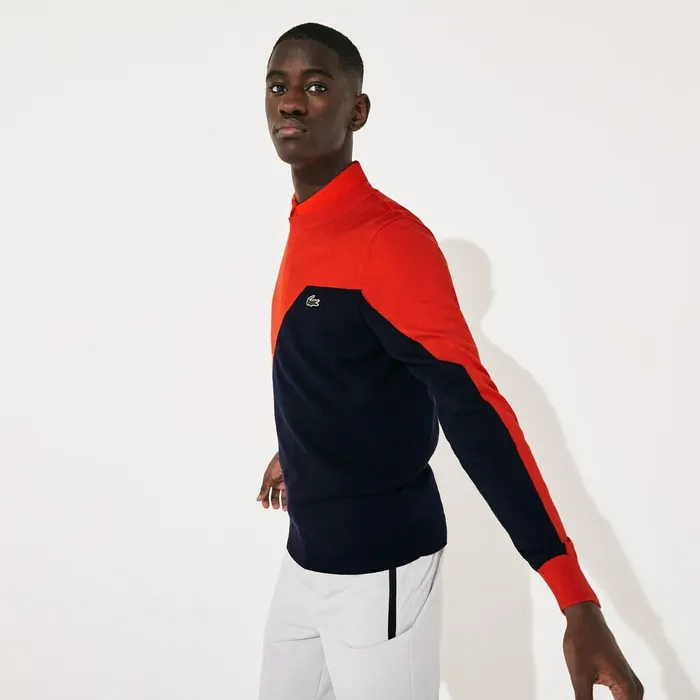 SPORT Breathable Knit Crew Neck Golf Sweater RedNavy Blue Mens Lacoste Sweaters Gift Ideas