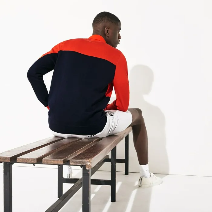 SPORT Breathable Knit Crew Neck Golf Sweater RedNavy Blue Mens Lacoste Sweaters Gift Ideas