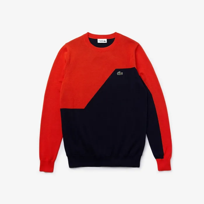 SPORT Breathable Knit Crew Neck Golf Sweater RedNavy Blue Mens Lacoste Sweaters Gift Ideas