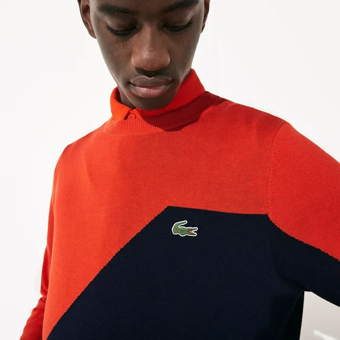 SPORT Breathable Knit Crew Neck Golf Sweater RedNavy Blue Mens Lacoste Sweaters Gift Ideas