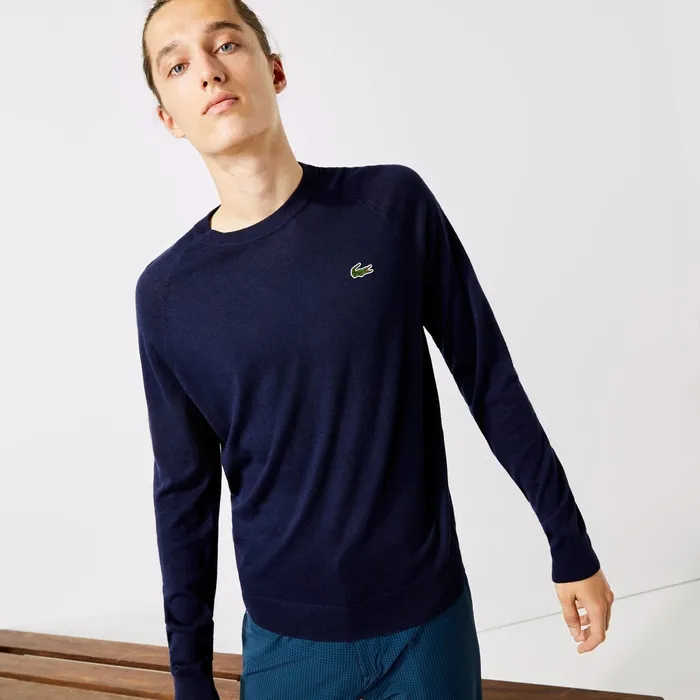 SPORT BreathableKnit Golf Sweater Navy Blue Mens Lacoste Sweaters Popular