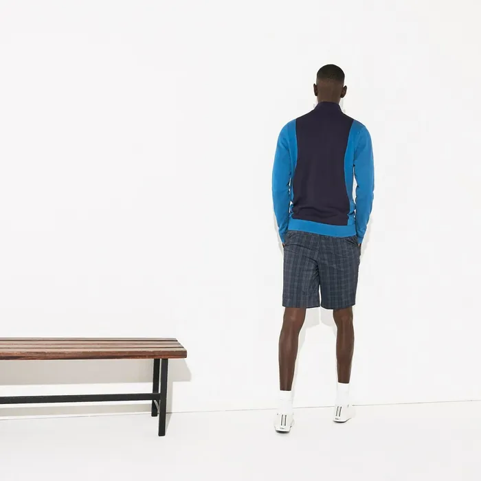 SPORT Breathable Knit Zip Collar Golf Sweater Navy BlueBlueNavy Blue Mens Lacoste Sweaters Outlet Factory