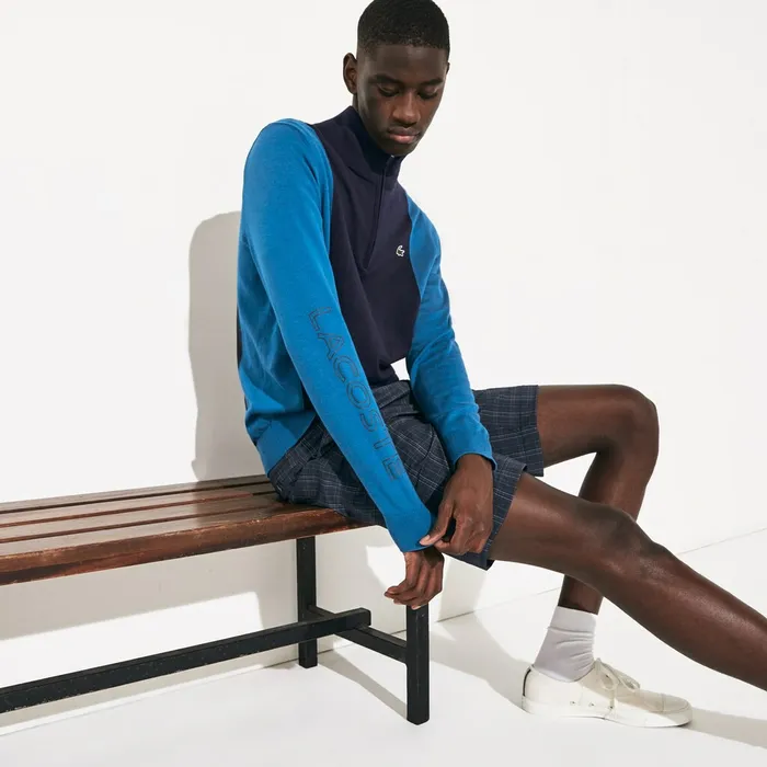 SPORT Breathable Knit Zip Collar Golf Sweater Navy BlueBlueNavy Blue Mens Lacoste Sweaters Outlet Factory