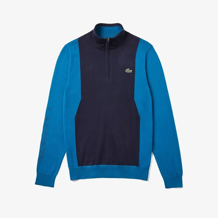 SPORT Breathable Knit Zip Collar Golf Sweater Navy BlueBlueNavy Blue Mens Lacoste Sweaters Outlet Factory