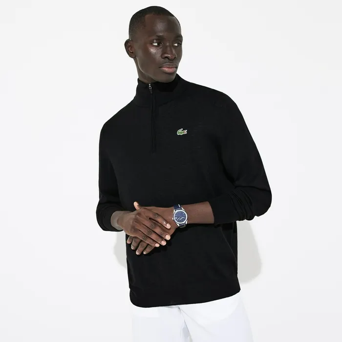 SPORT BreathableKnit ZipUp Golf Sweater Black Mens Lacoste Sweaters Store