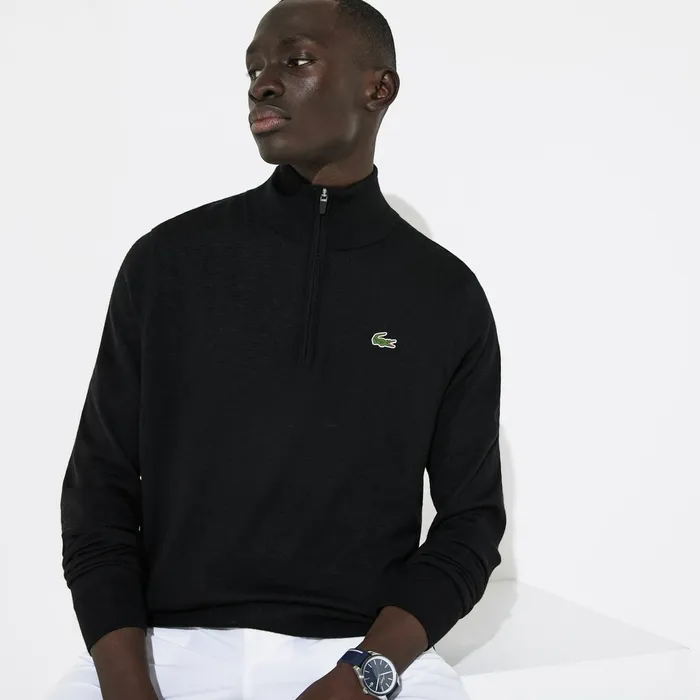 SPORT BreathableKnit ZipUp Golf Sweater Black Mens Lacoste Sweaters Store