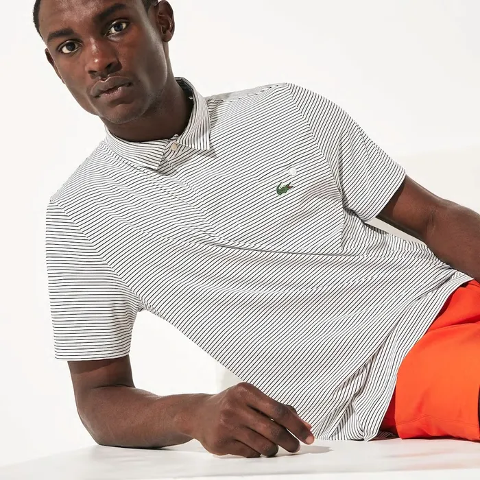 SPORT Breathable Striped Golf Polo Shirt WhitePurple Mens Lacoste Polos Gift for Friend SPORT Breathable Striped Golf Polo Shirt WhitePurple Mens Lacoste Polos Gift for Friend
