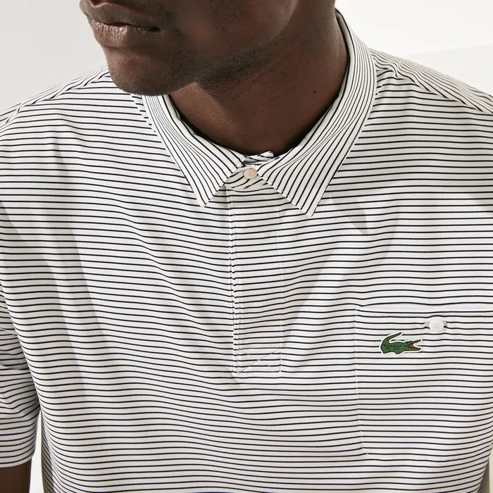SPORT Breathable Striped Golf Polo Shirt WhitePurple Mens Lacoste Polos Gift for Friend